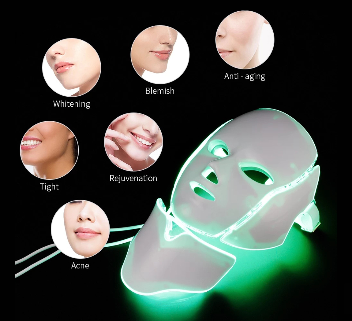 2 Skin Rejuvenation Photon therapy 7 Color LED Light Neck Beauty Mask