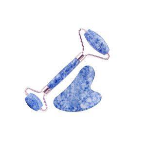 Natural Jade Stone Blue Aventurine Jade Roller & Gua Sha Massage Tool for Face and Body(Blue)