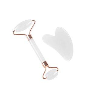 Natural Jade Stone White Crystal Jade Roller & Gua Sha Massage Tool for Face and Body(White)